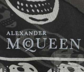 Alexander McQueen Black & White Silk Sheer Skull Print Scarf  