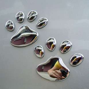 1pc 3D Silver Footprints Chrome Paw Emblem Car Sticker  