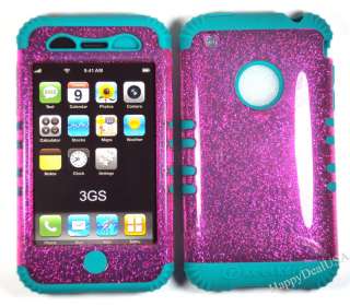   Silicone Rubber+Cover Case for APPLE iPhone 3G 3GS BG/Glitter Pink