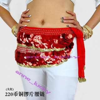 New Belly Dance Costume Hip Scarf Belt Sequins&Golden 220pcs Coins 11 