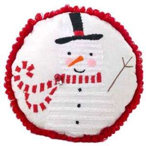  Large Chenille Snowman Pillow Red & White