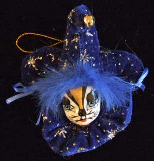 Jester Cat Porcelain Ornament New Orleans Magnet Blue  