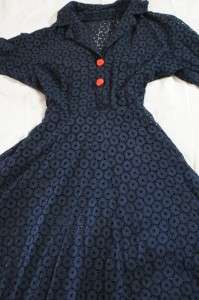 VTG 40s early 50s cotton eyelet swing dress, great cond. M  