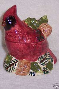 Honey Pot   Red Cardinal Bird   2 Piece Ceramic  