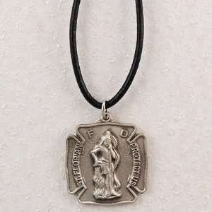  Medal St. Florian Medal on a 24 Black Leather Cord, Patron Saint 