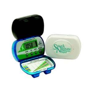 Pedometer has clock with alarm function for timing walks, belt clip 