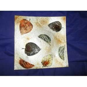 AQY Art square 11x11 inch glass plate with leaves pattern 