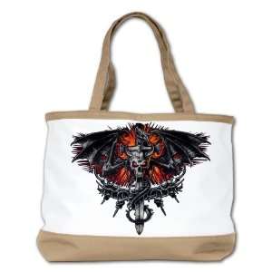  Shoulder Bag Purse (2 Sided) Tan Dragon Sword with Skulls 