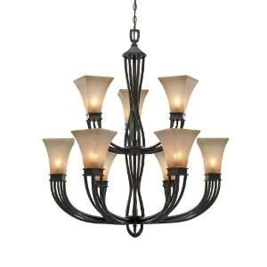   Timber Origins Wrought Iron Nine Light Chandelier from the Origins Co