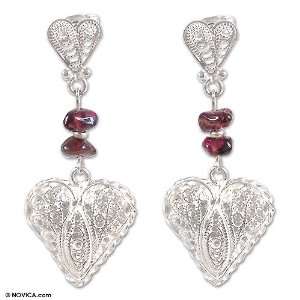  Garnet earrings, Passionate Heart 0.8 W 1.8 L Jewelry