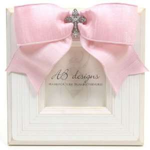  White & Pink Small Lace Cross 4x4 Frame