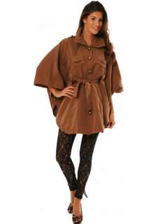 Traffic People Brown Cape Belted Trench Coat XS M L XL  