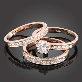 18K rose GOLD GP Swarovski crystal wedding ring 1517  