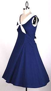 50s Vintage Navy Blue Size XS Sailor Dress Rockabilly Retro Pinup Prom 
