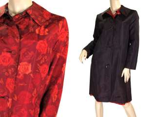 Vintage Raincoat Reversible Black/Red Rose Print 1970S  