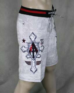 Affliction Mens do it again board shorts winged cross white 101BS014 