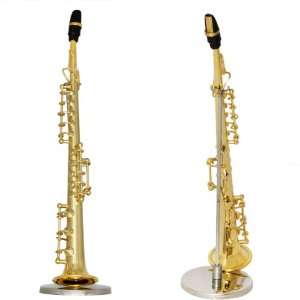  Gold Plated Soprano Saxophone Ornament Figurines Musical Instruments