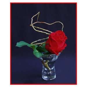   European Designer Red Silk Rose Set in a Crystal Cup