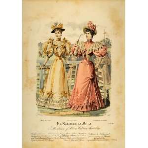  1894 Victorian Lady Women Summer Dress Hats Lithograph 
