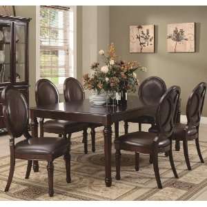  7pc Formal Dining Table and Oval Chairs Set in Brown 