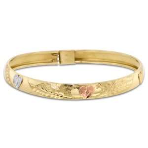   Color Gold Flexible Bangle Beautifully Designed with Hearts 7.0mm Wide