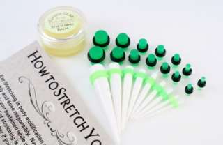 White Ear Taper Kit Expanders Stretchers /Green Glow Plug/Green 