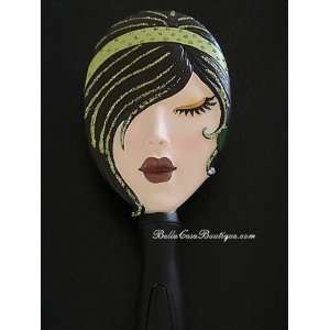  Beautiful Jeweled Hairbrush w/ Face Green Jeweled Headband 