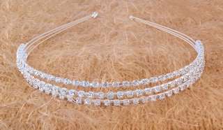 Rhinestone Triple Row Tiara Headband (Size  5 W x 5.5 H)