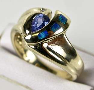   Gold .38ctw Tanzanite, Diamond & Black Opal Ring 5g Size 6.5+  