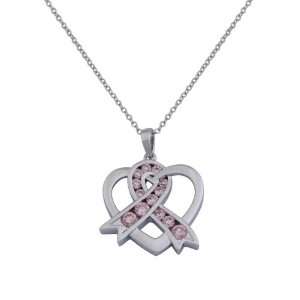   Cancer Awareness Ribbon and Heart Pendant Necklace, 18 Jewelry