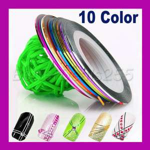 New 10 Color Rolls Striping Tape Nail Art Line Decoration Sticker UV 