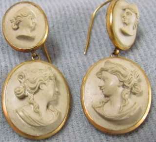   Lava Cameo Earrings Victorian Italian Grand Tour Gold Plated  