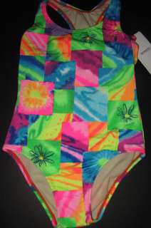 NWT Speedo Girls Neon Tie Dye Pool Swimsuit 7/8/10  