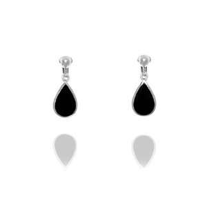   Basics Sterling Silver and Onyx Drop Clip On Earrings Basics Jewelry
