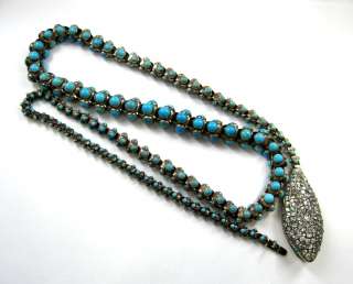   Antique 9ct Diamond & Turquoise Silver & Gold Snake Necklace  