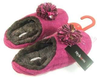 Style & Co. Womens Faux Fur Knit Pom Pom Scuff Slippers  