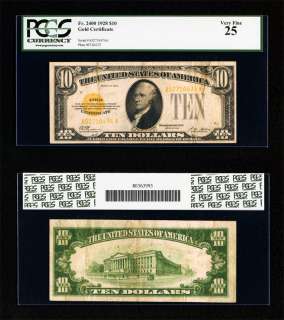   1928 gold certificate pcgs vf25 this aa block gold certificate note is