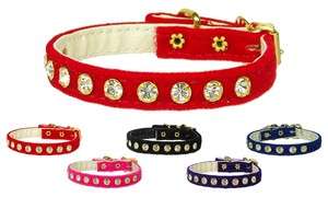   16 VELVET DOG COLLAR RED WITH CLEAR CRYSTALS RHINESTONES   Mirage Pet