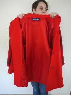 Vtg 80s WOOL Herman Kay Pea Coat Jacket Red 10 w/ Scarf  