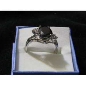  14k White Gold and black stone ring Size 8 Everything 