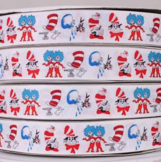   Dr.Suess The Cat in the hat grosgrain ribbon,bows,craft 5/50/100 yards