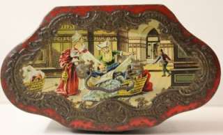 Antique Fantastic French fairy tail scene biscuit tin lunch pail.1900 