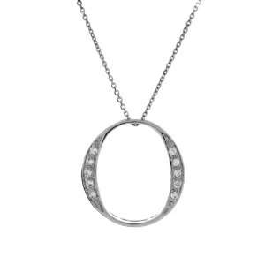   Silver 925 Oval Diamon Accent Big Letter O Necklace 24mm Jewelry