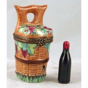  Basket with Grapes and Wine Bottle French Limoges Box 