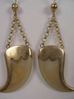 VINTAGE DESIGNER Horn Shape 14KT Gold Dangle Earrings  