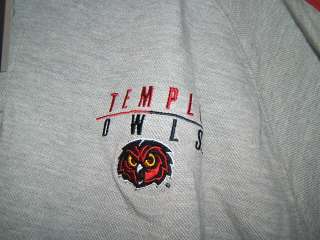 Temple University Owls Polo Shirt Embroidered Heather Gray Large New 