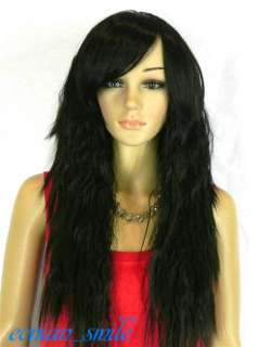   Straight Curly Black Slanting bangs fluffy Spike Women Wig #NHQA02