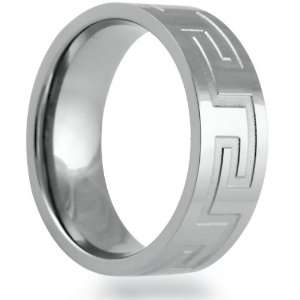  Titanium 8mm Flat Band With A Grooved Greek Key Pattern 