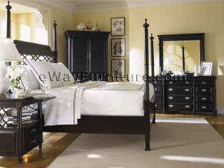 Black Wood Queen Four Poster Bed Bedroom Set Furniture  