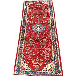Persian Sarouk Red/ Navy Runner Rug (4 x 105)  